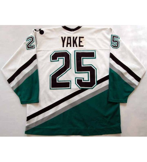 Custom Anaheim Mighty Ducks 25 Yake White Hockey Jersey Black Name and Number